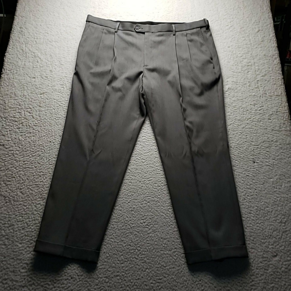 Savane Dress Pants Mens 44x29 Gray Pleated Classic Fit Microfiber Cuffed Stretch